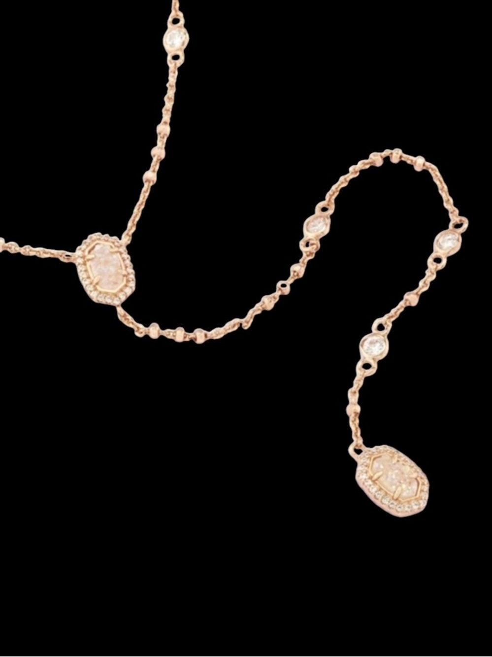 Kendra Scott Claudia Rose Gold Lariat Necklace in Drusy & Cubic Zirconia
